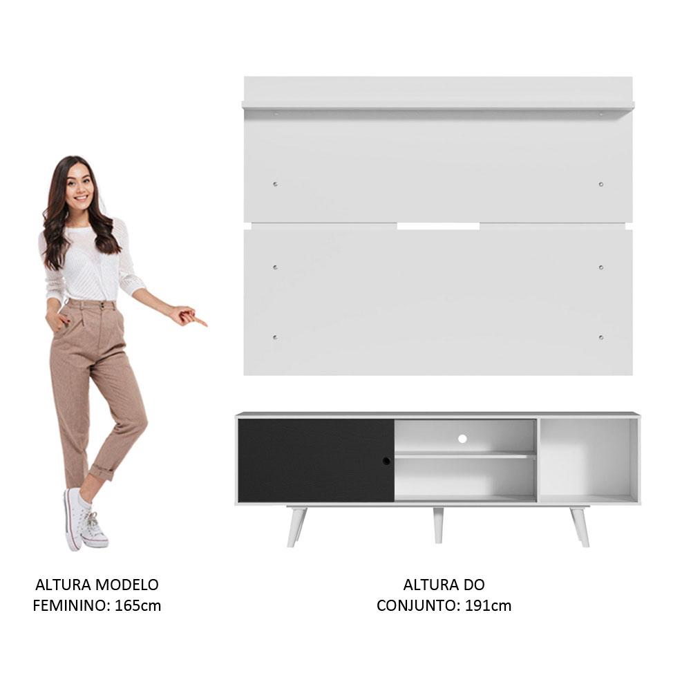 Rack Madesa Dubai e Painel para TV até 65 Polegadas com Pés - Branco/Preto 7309