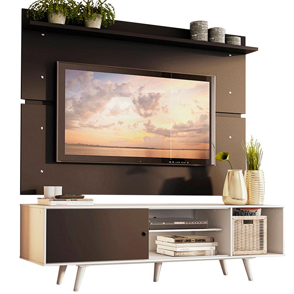 Rack Madesa Dubai e Painel para TV até 65 Polegadas com Pés - Branco/Preto 7377
