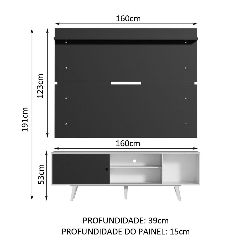 Rack Madesa Dubai e Painel para TV até 65 Polegadas com Pés - Branco/Preto 7377