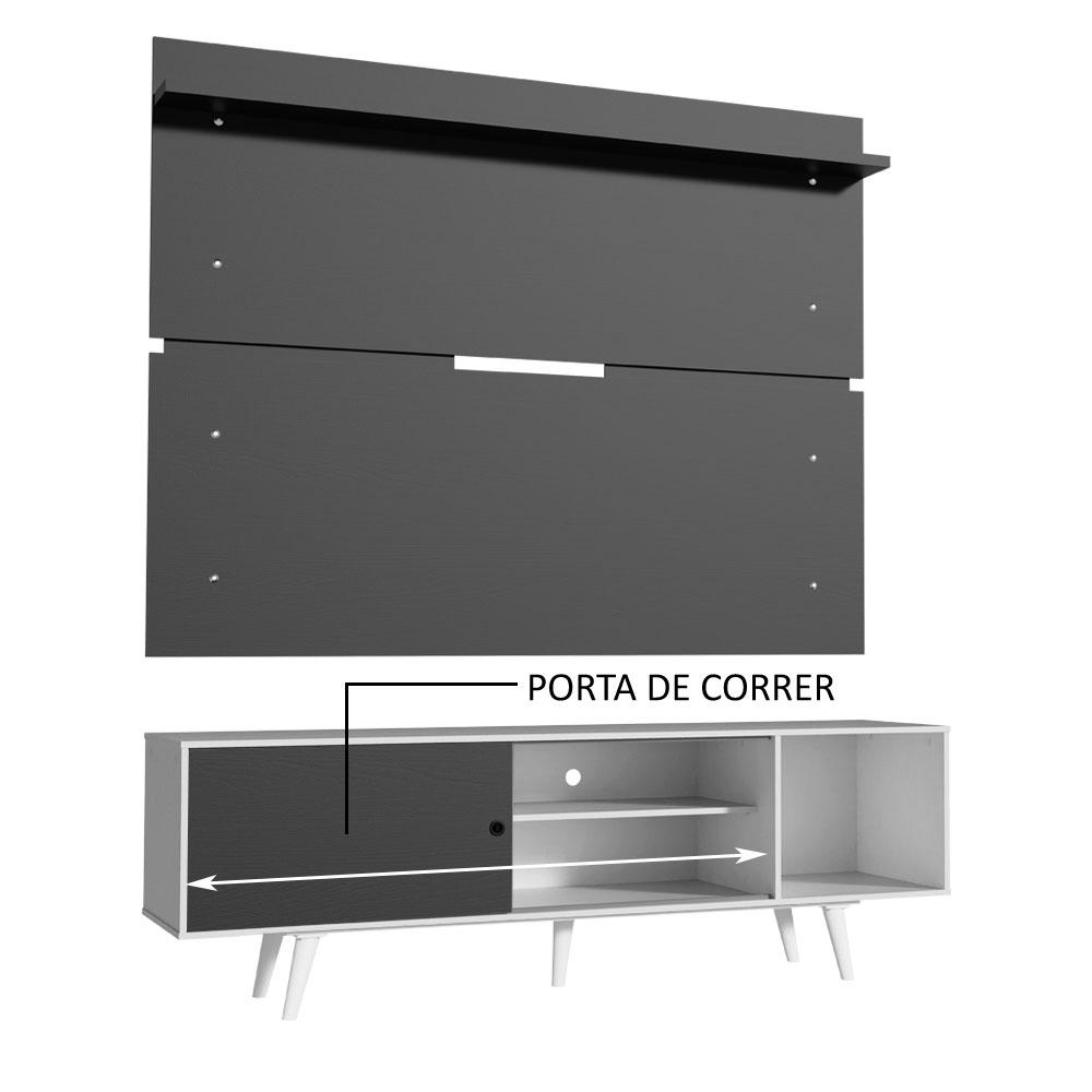 Rack Madesa Dubai e Painel para TV até 65 Polegadas com Pés - Branco/Preto 7377