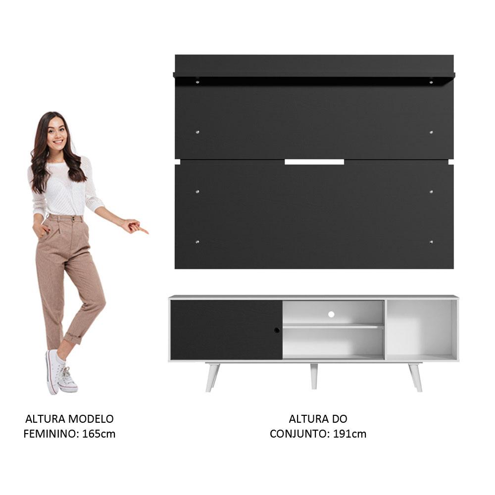 Rack Madesa Dubai e Painel para TV até 65 Polegadas com Pés - Branco/Preto 7377
