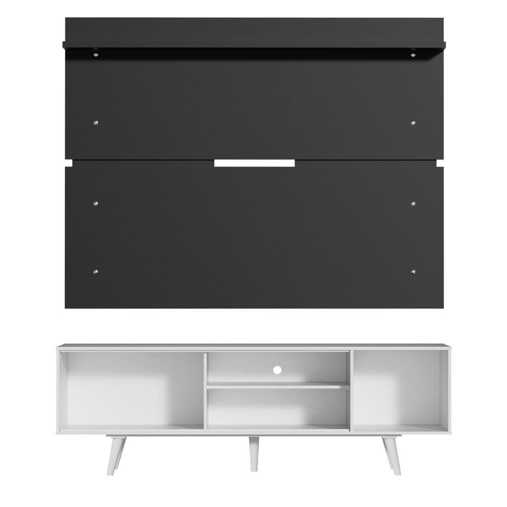 Rack Madesa Dubai e Painel para TV até 65 Polegadas com Pés - Branco/Preto 7377
