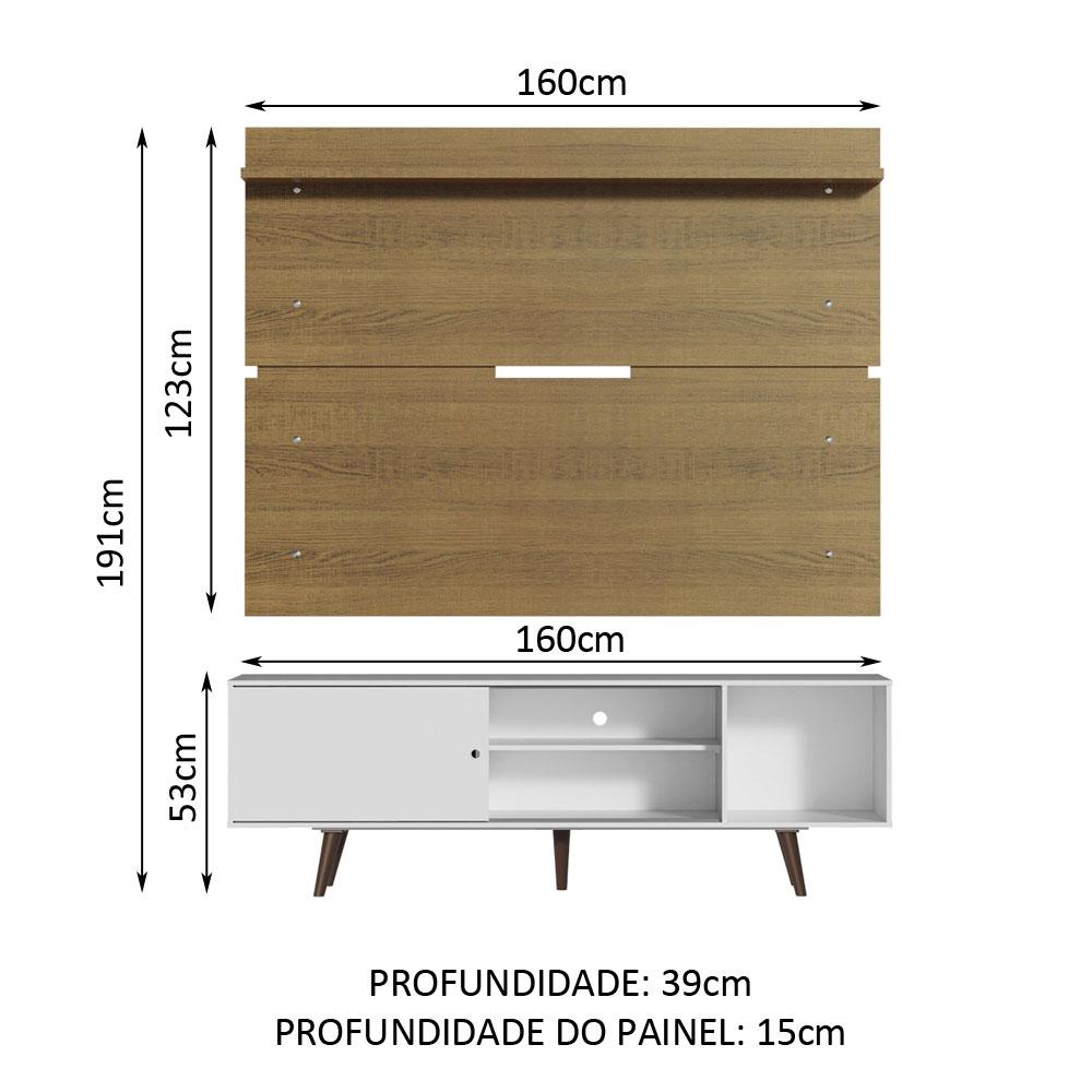 Rack Madesa Dubai e Painel para TV até 65 Polegadas com Pés - Branco/Rustic 095Z