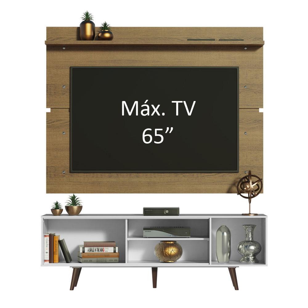Rack Madesa Dubai e Painel para TV até 65 Polegadas com Pés - Branco/Rustic 095Z