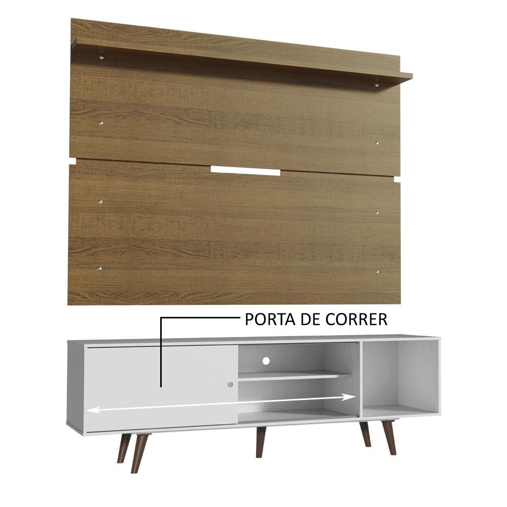 Rack Madesa Dubai e Painel para TV até 65 Polegadas com Pés - Branco/Rustic 095Z