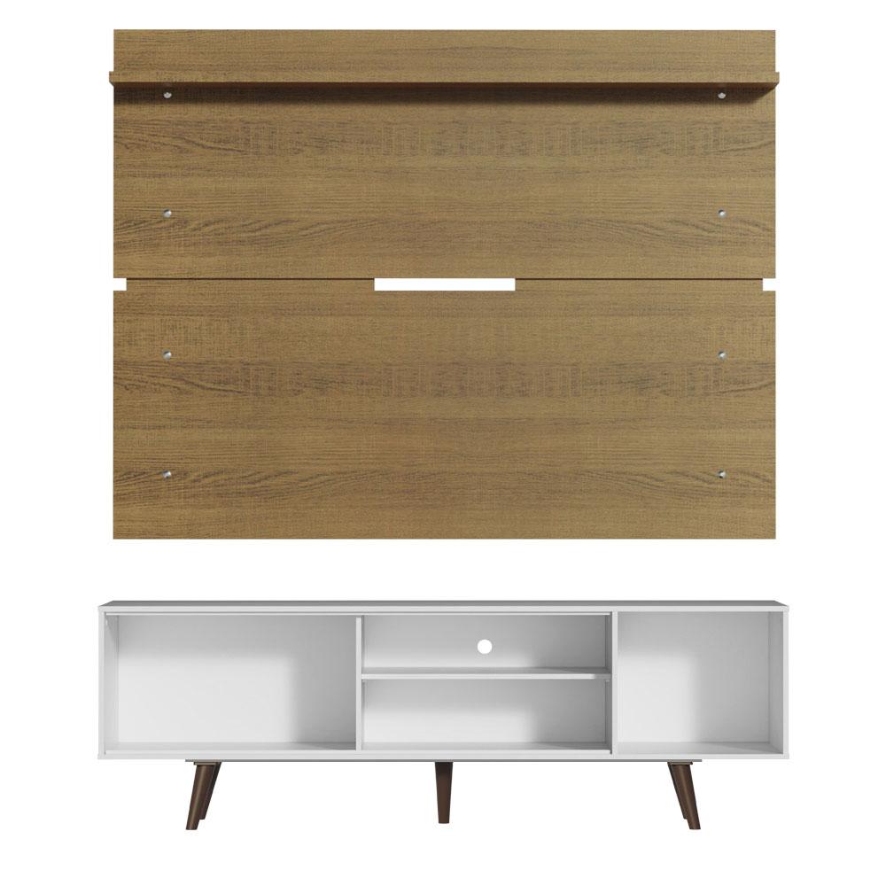 Rack Madesa Dubai e Painel para TV até 65 Polegadas com Pés - Branco/Rustic 095Z