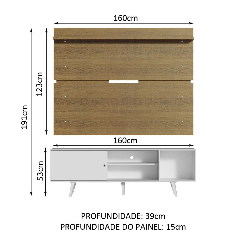 Rack Madesa Dubai e Painel para TV até 65 Polegadas com Pés - Branco/Rustic 096E