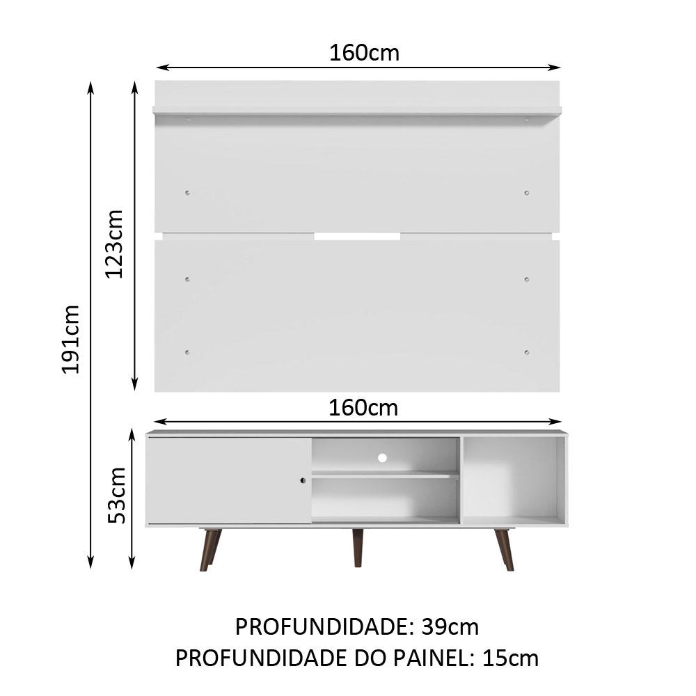 Rack Madesa Dubai e Painel para TV até 65 Polegadas com Pés - Branco/Rustic