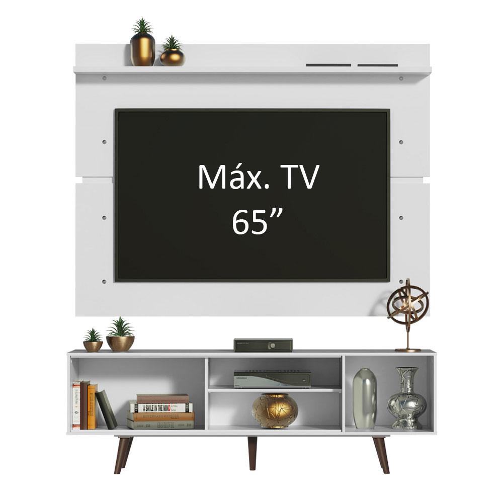 Rack Madesa Dubai e Painel para TV até 65 Polegadas com Pés - Branco/Rustic