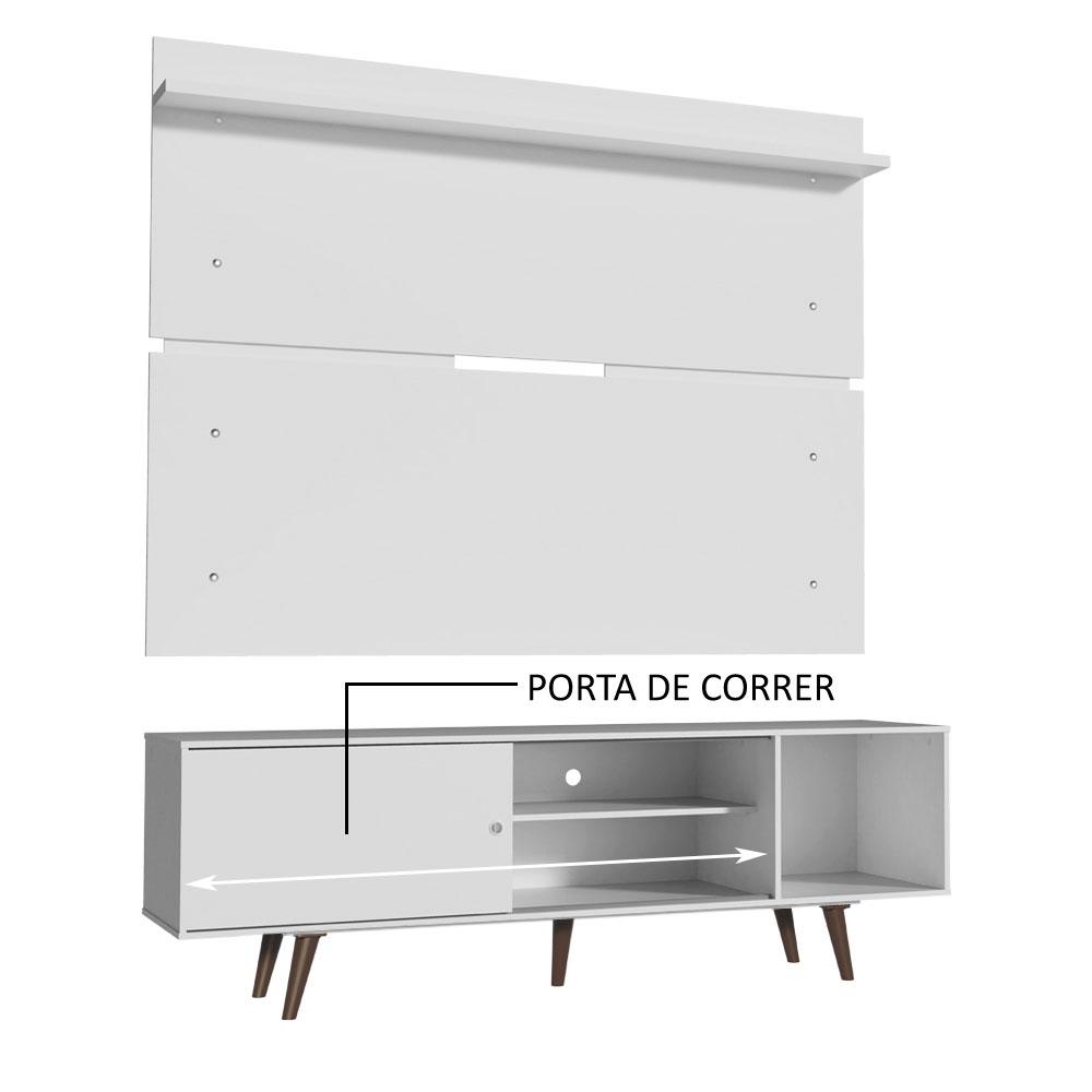 Rack Madesa Dubai e Painel para TV até 65 Polegadas com Pés - Branco/Rustic