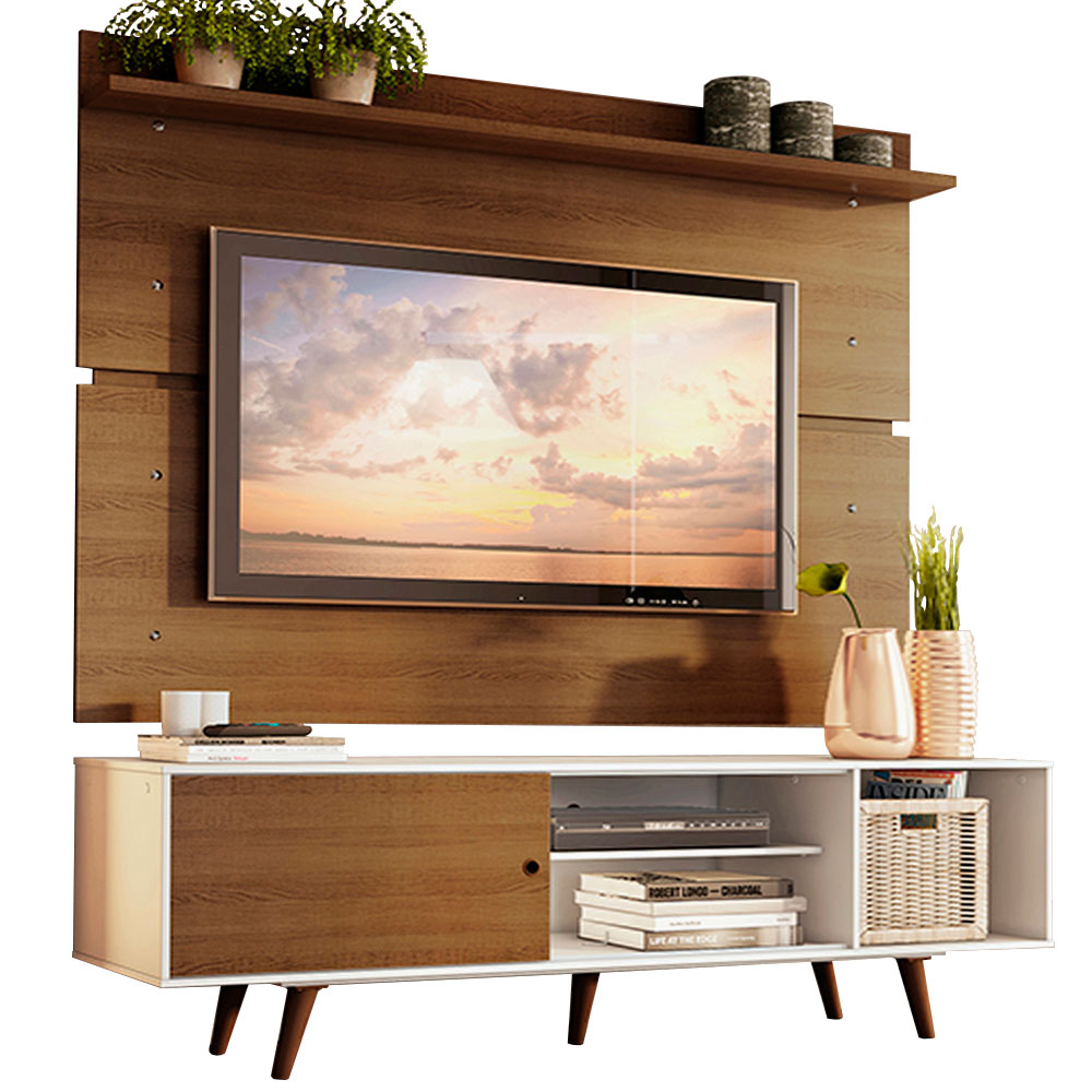 Rack Madesa Dubai e Painel para TV até 65 Polegadas com Pés - Branco/Rustic 9B5Z