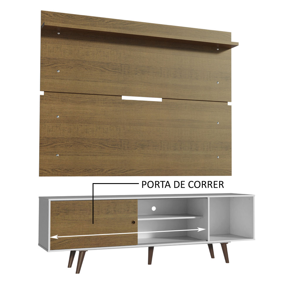Rack Madesa Dubai e Painel para TV até 65 Polegadas com Pés - Branco/Rustic 9B5Z