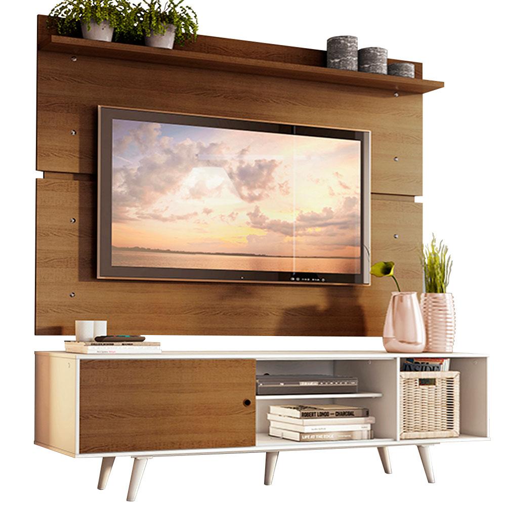 Rack Madesa Dubai e Painel para TV até 65 Polegadas com Pés - Branco/Rustic 9B6E