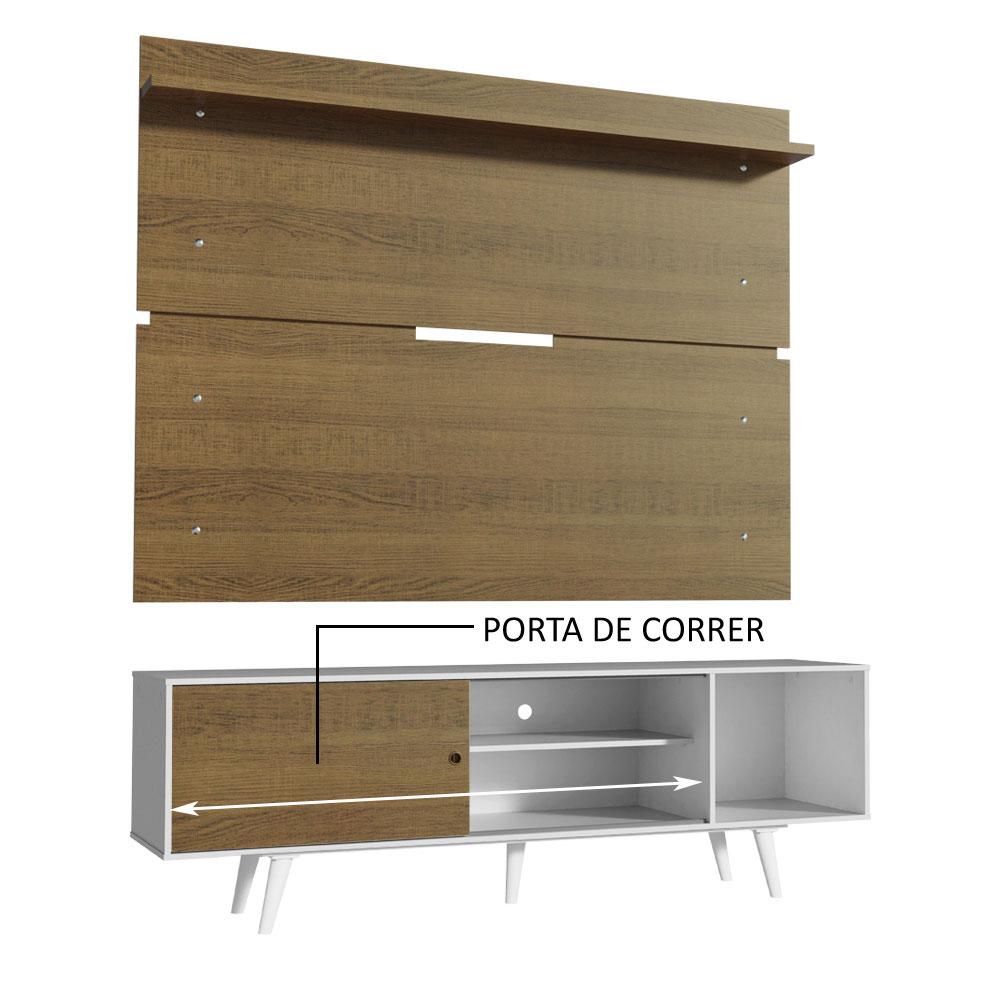 Rack Madesa Dubai e Painel para TV até 65 Polegadas com Pés - Branco/Rustic 9B6E