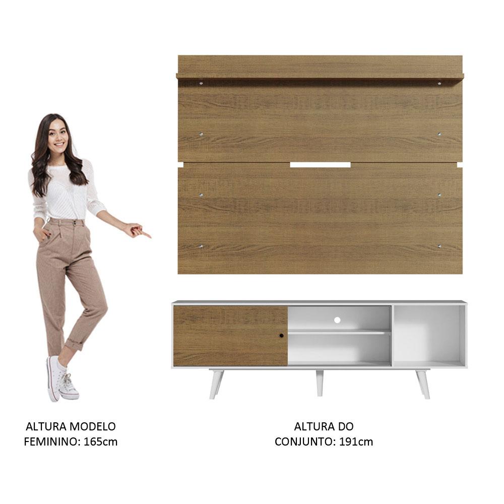 Rack Madesa Dubai e Painel para TV até 65 Polegadas com Pés - Branco/Rustic 9B6E