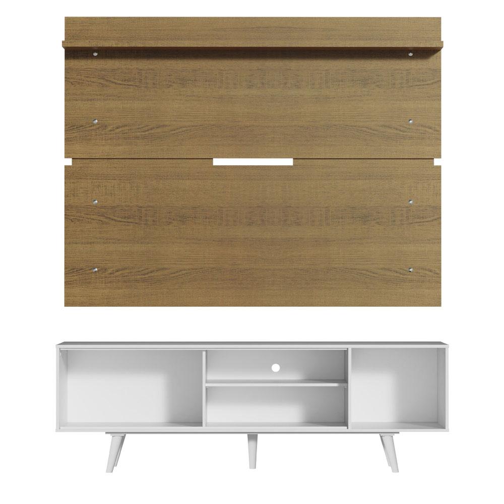 Rack Madesa Dubai e Painel para TV até 65 Polegadas com Pés - Branco/Rustic 9B6E