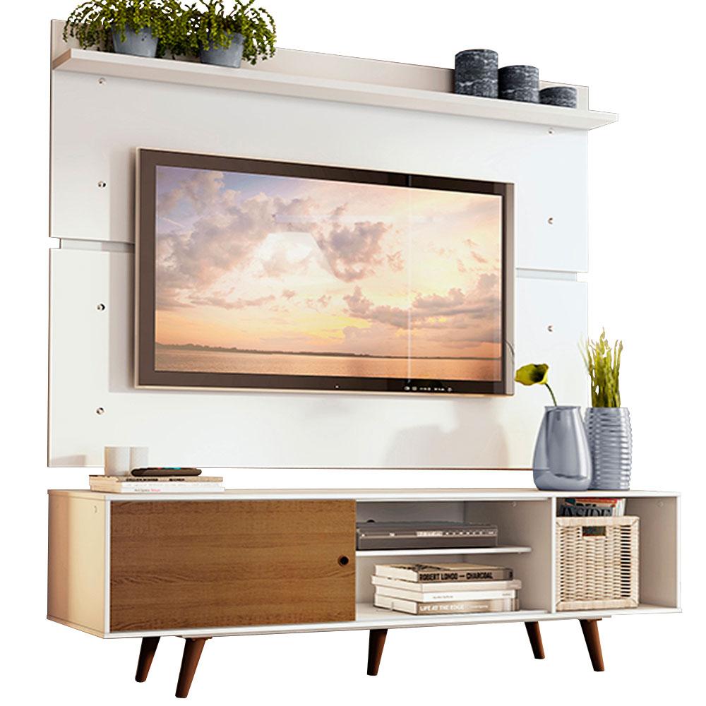 Rack Madesa Dubai e Painel para TV até 65 Polegadas com Pés - Branco/Rustic 9B9B