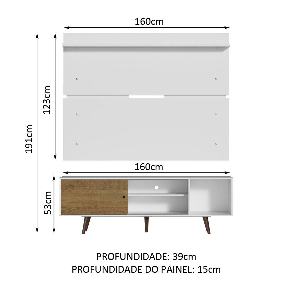 Rack Madesa Dubai e Painel para TV até 65 Polegadas com Pés - Branco/Rustic 9B9B