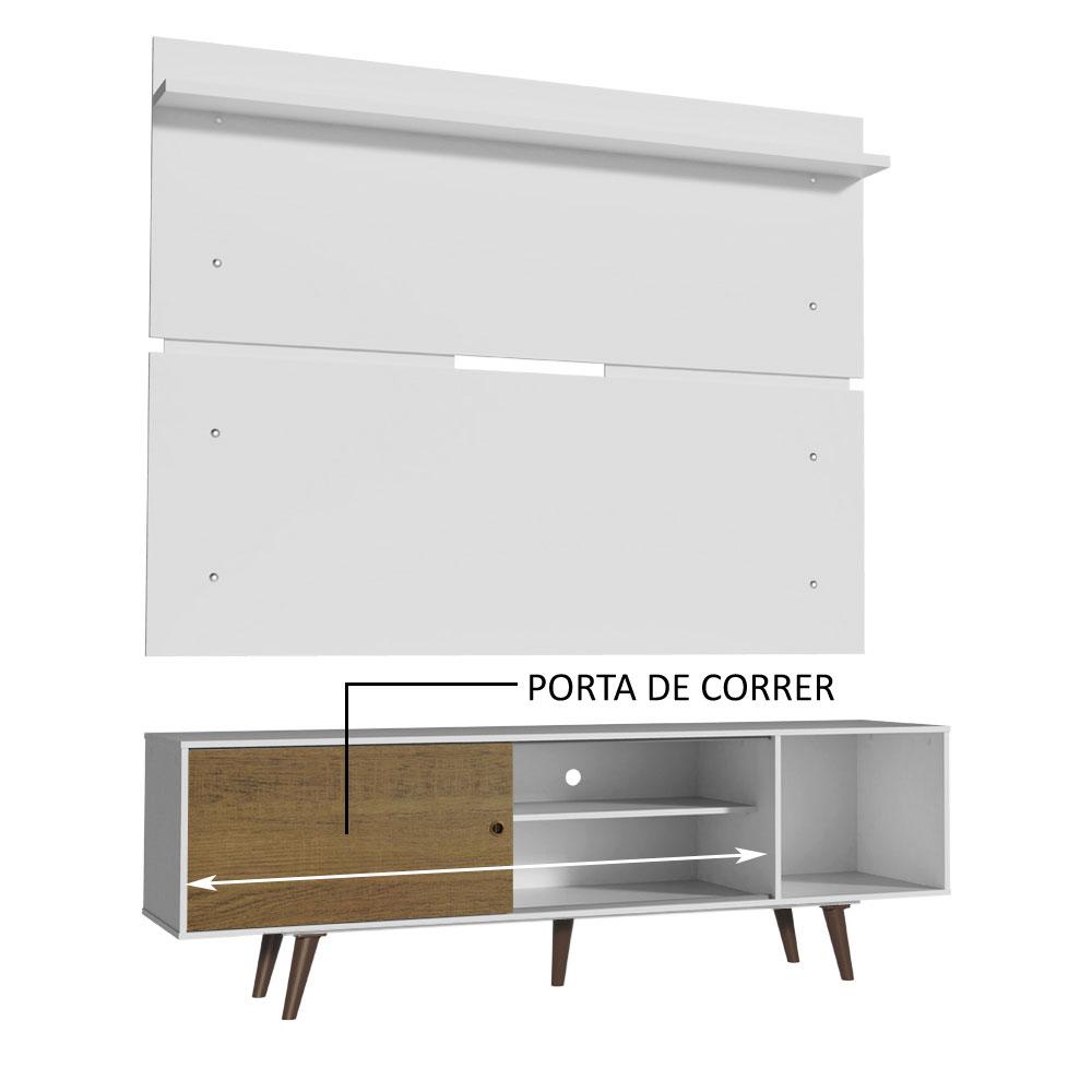 Rack Madesa Dubai e Painel para TV até 65 Polegadas com Pés - Branco/Rustic 9B9B