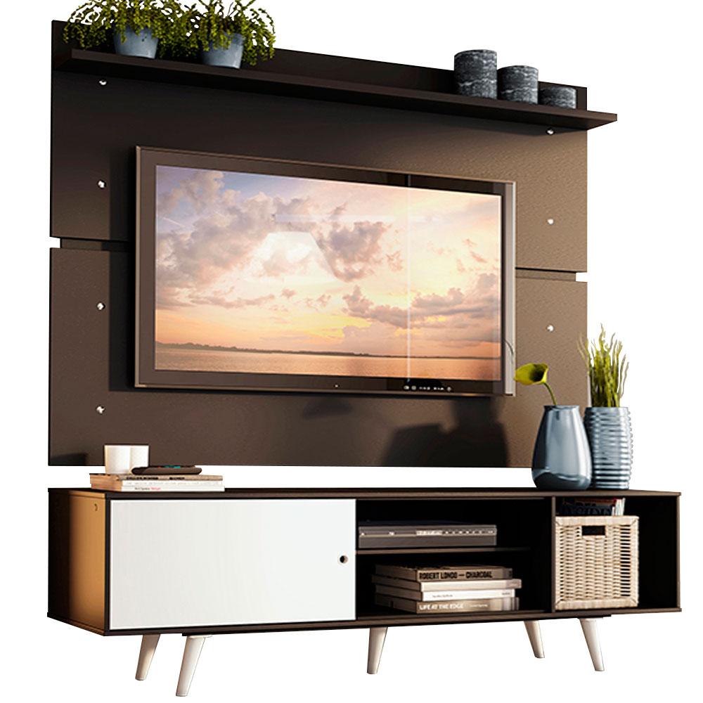 Rack Madesa Dubai e Painel para TV até 65 Polegadas com Pés - Preto/Branco 7777
