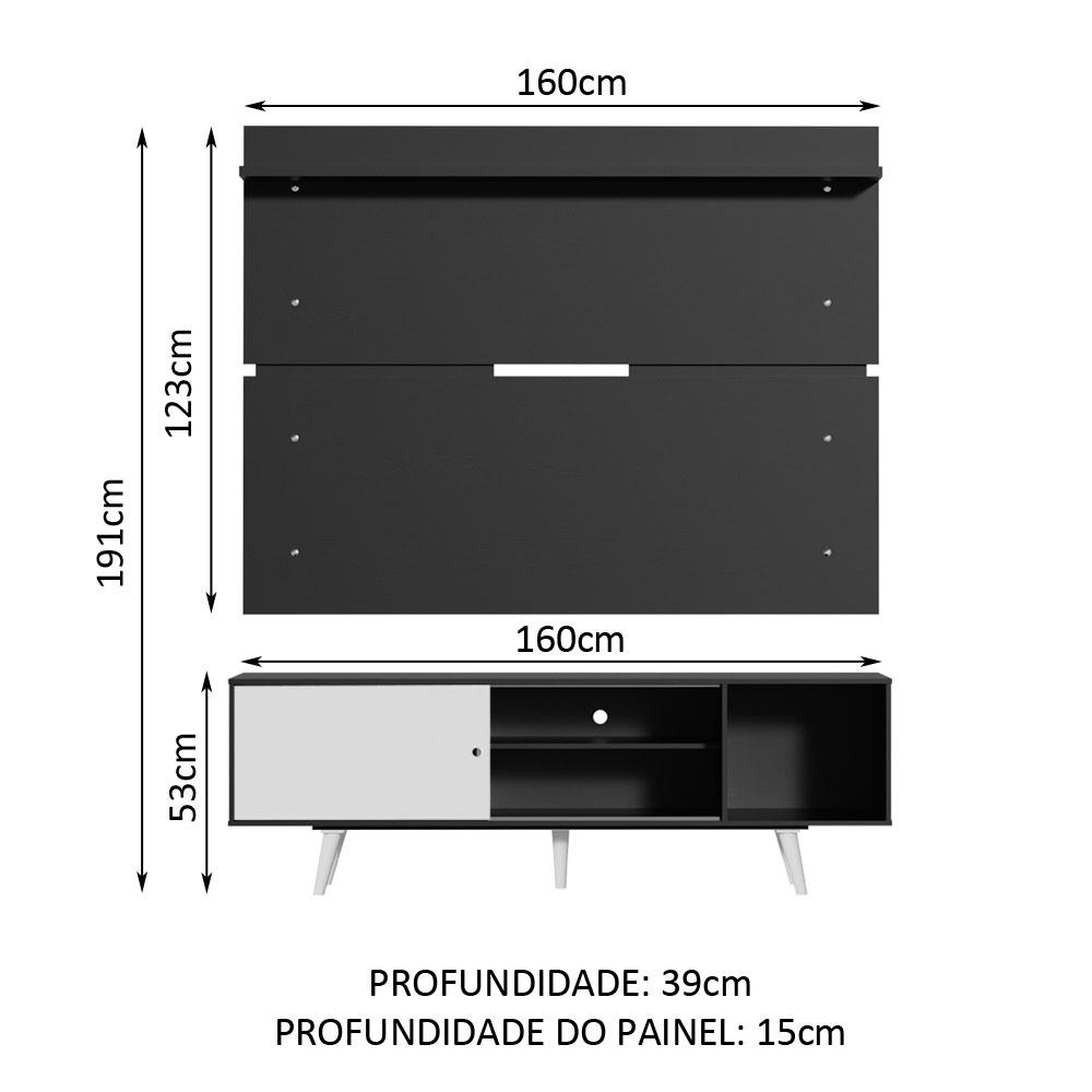 Rack Madesa Dubai e Painel para TV até 65 Polegadas com Pés - Preto/Branco 7777