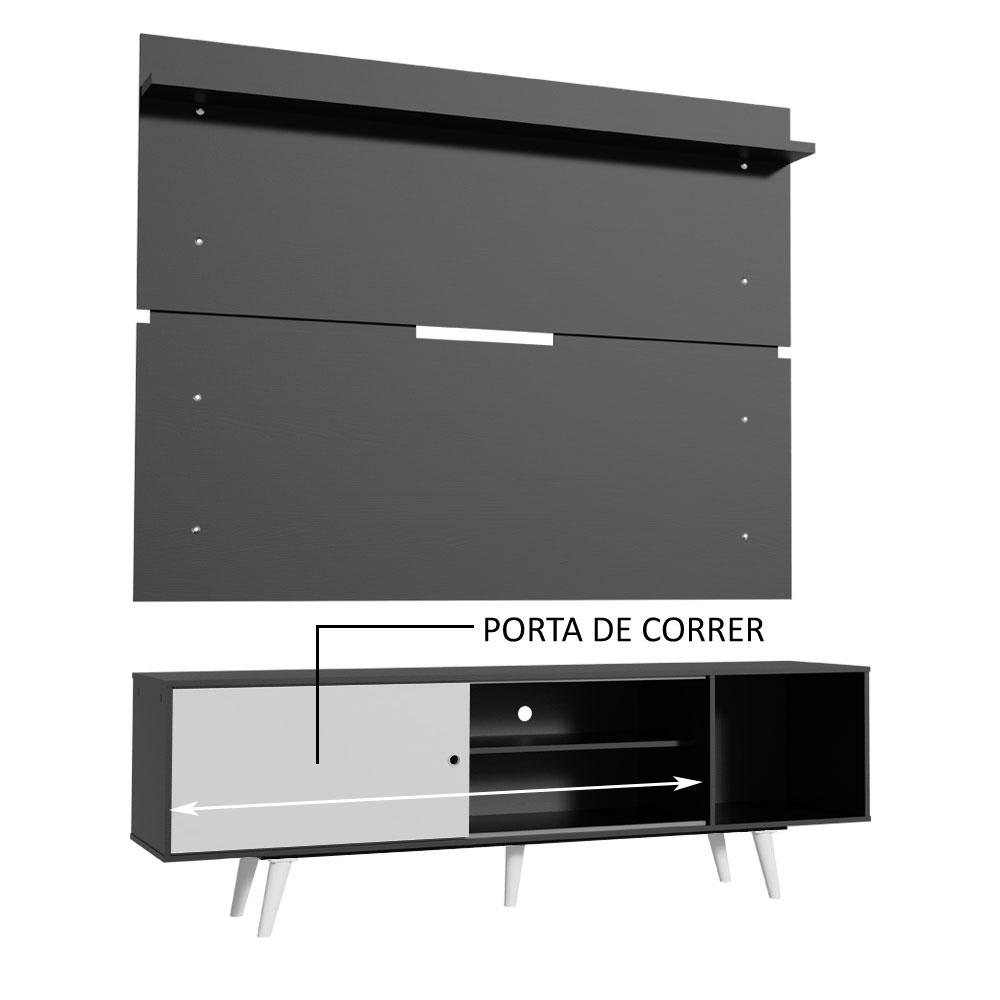 Rack Madesa Dubai e Painel para TV até 65 Polegadas com Pés - Preto/Branco 7777