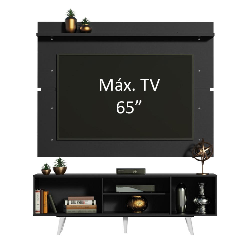 Rack Madesa Dubai e Painel para TV até 65 Polegadas com Pés - Preto/Branco