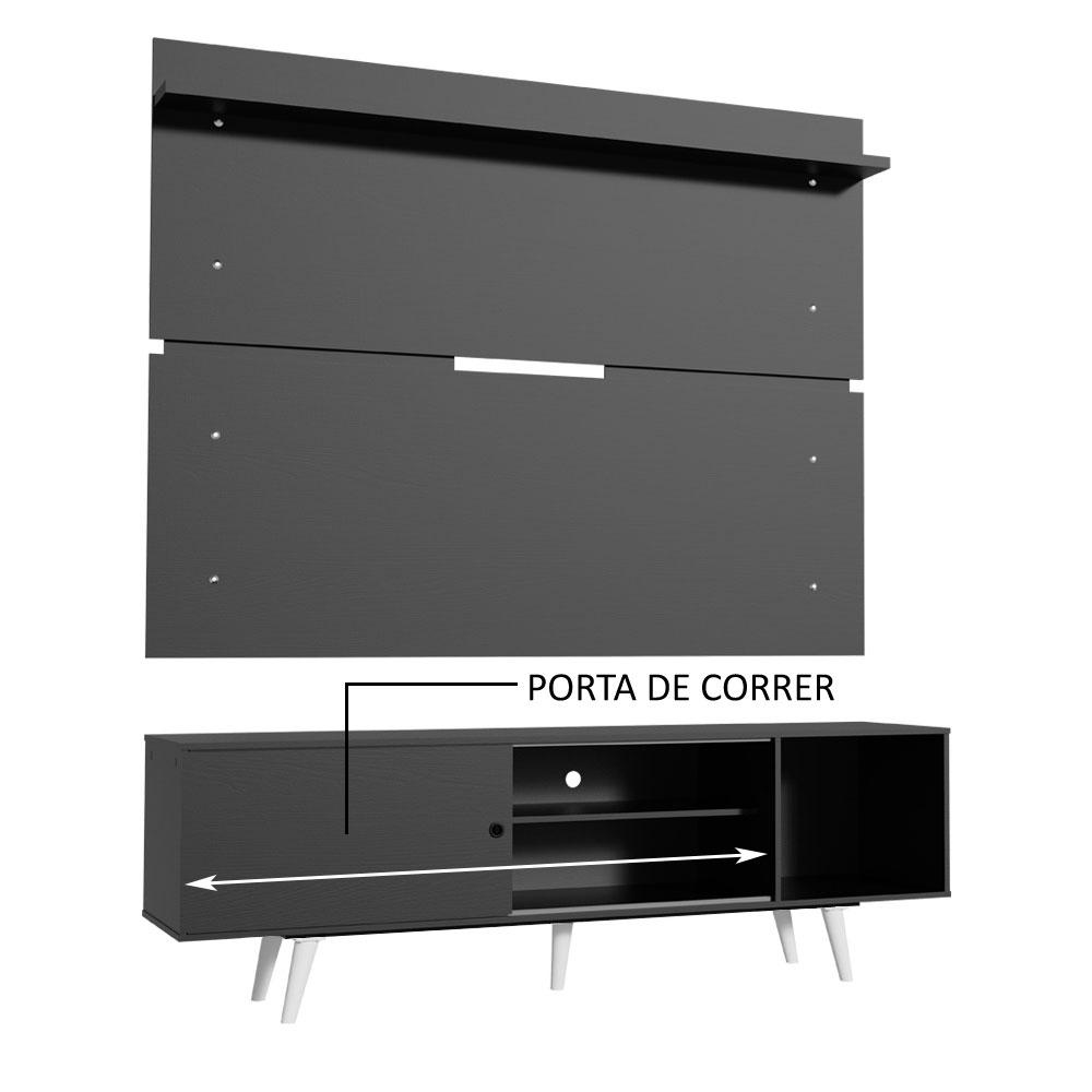 Rack Madesa Dubai e Painel para TV até 65 Polegadas com Pés - Preto/Branco
