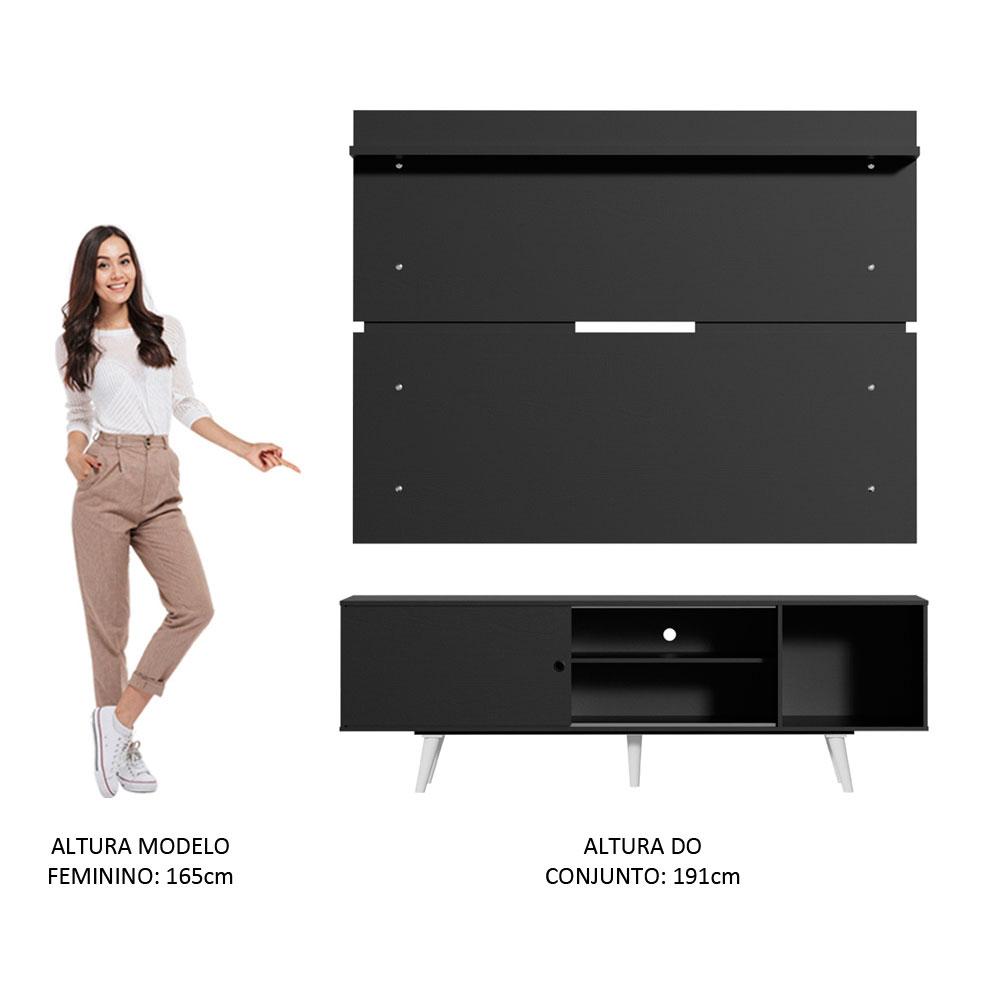 Rack Madesa Dubai e Painel para TV até 65 Polegadas com Pés - Preto/Branco