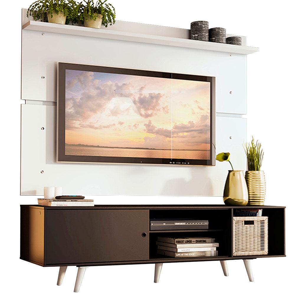 Rack Madesa Dubai e Painel para TV até 65 Polegadas com Pés - Preto/Branco 8N09