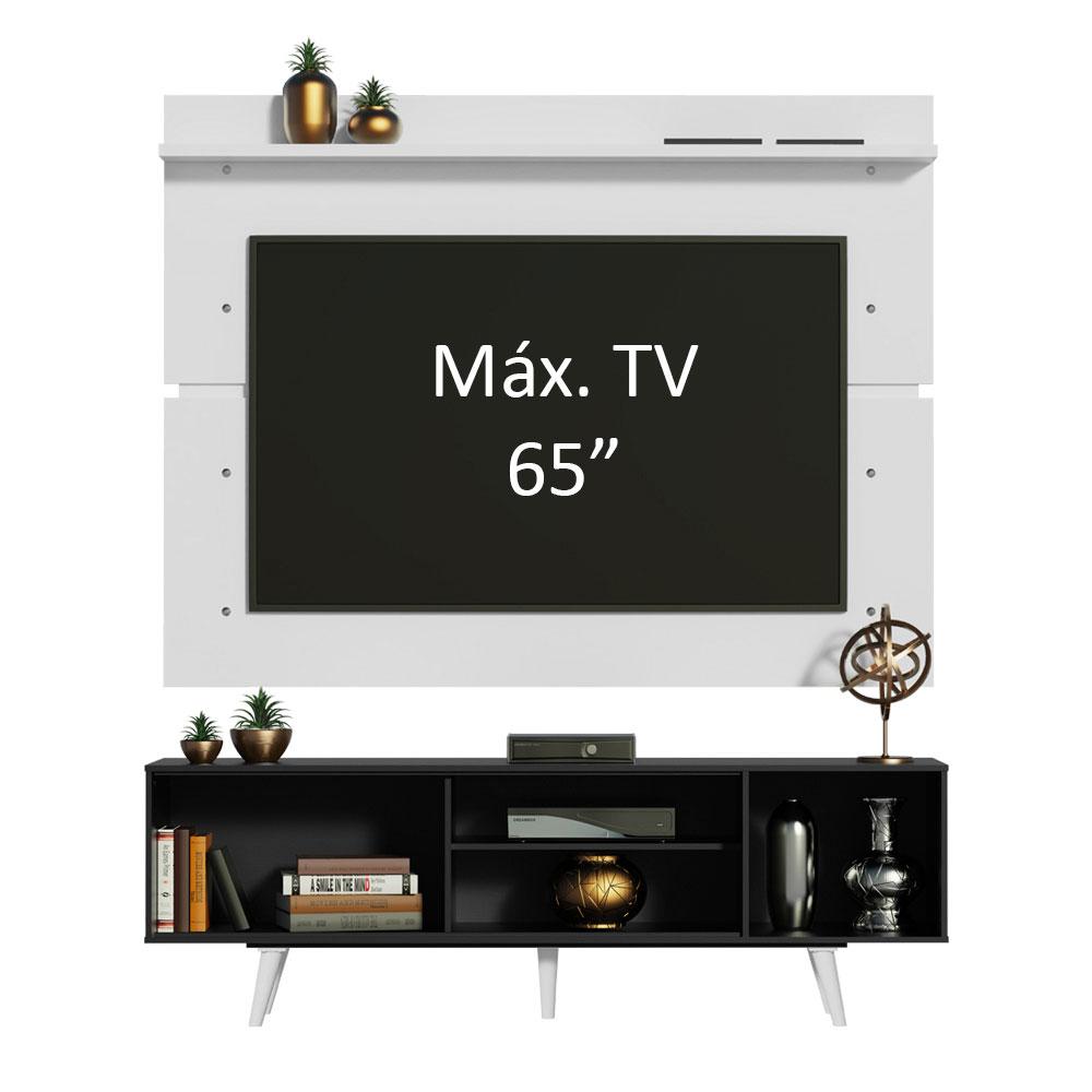 Rack Madesa Dubai e Painel para TV até 65 Polegadas com Pés - Preto/Branco 8N09
