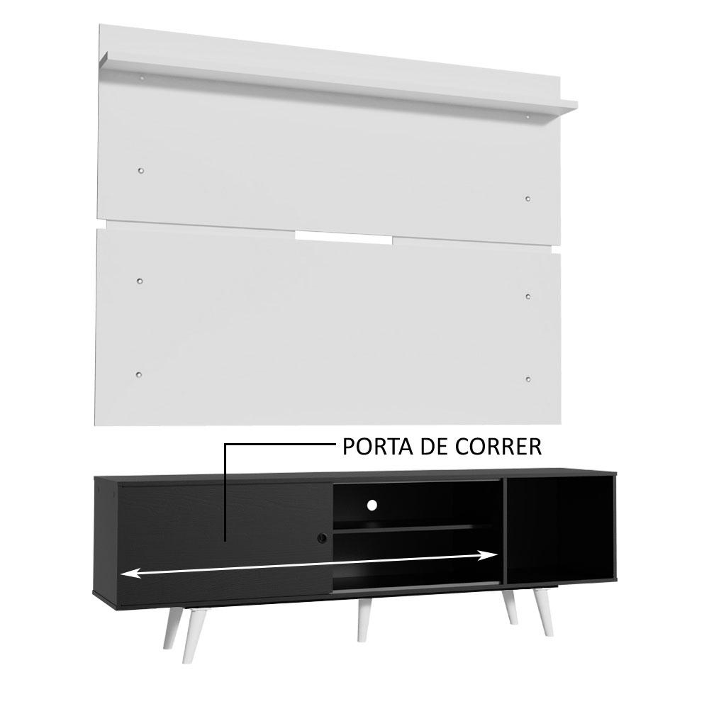 Rack Madesa Dubai e Painel para TV até 65 Polegadas com Pés - Preto/Branco 8N09