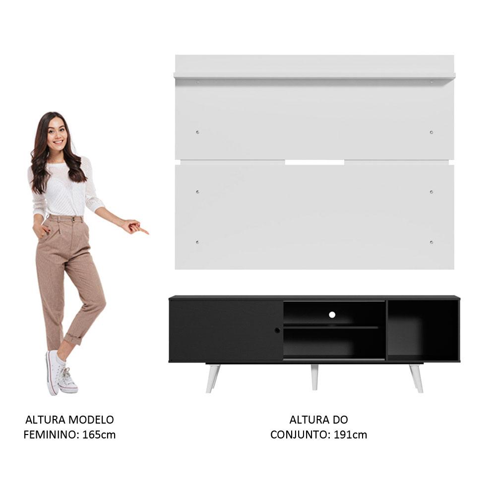 Rack Madesa Dubai e Painel para TV até 65 Polegadas com Pés - Preto/Branco 8N09