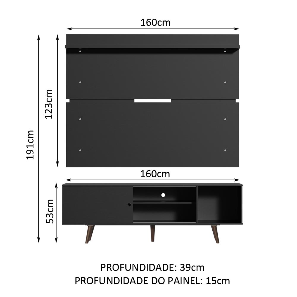 Rack Madesa Dubai e Painel para TV até 65 Polegadas com Pés - Preto/Rustic