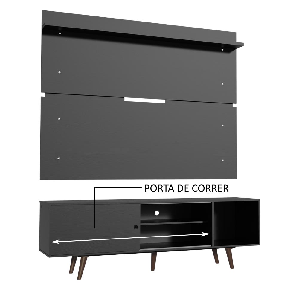 Rack Madesa Dubai e Painel para TV até 65 Polegadas com Pés - Preto/Rustic