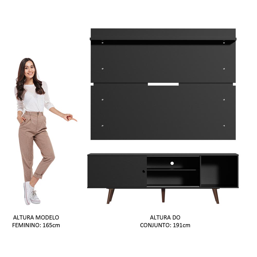 Rack Madesa Dubai e Painel para TV até 65 Polegadas com Pés - Preto/Rustic