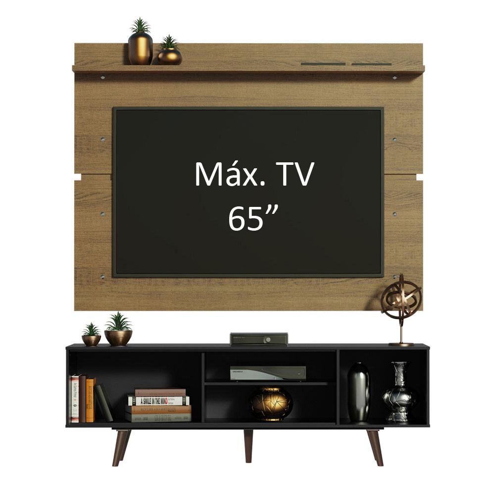 Rack Madesa Dubai e Painel para TV até 65 Polegadas com Pés - Preto/Rustic 8N5Z