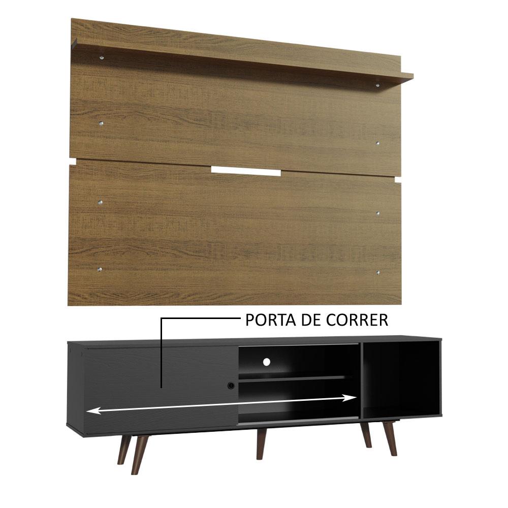 Rack Madesa Dubai e Painel para TV até 65 Polegadas com Pés - Preto/Rustic 8N5Z
