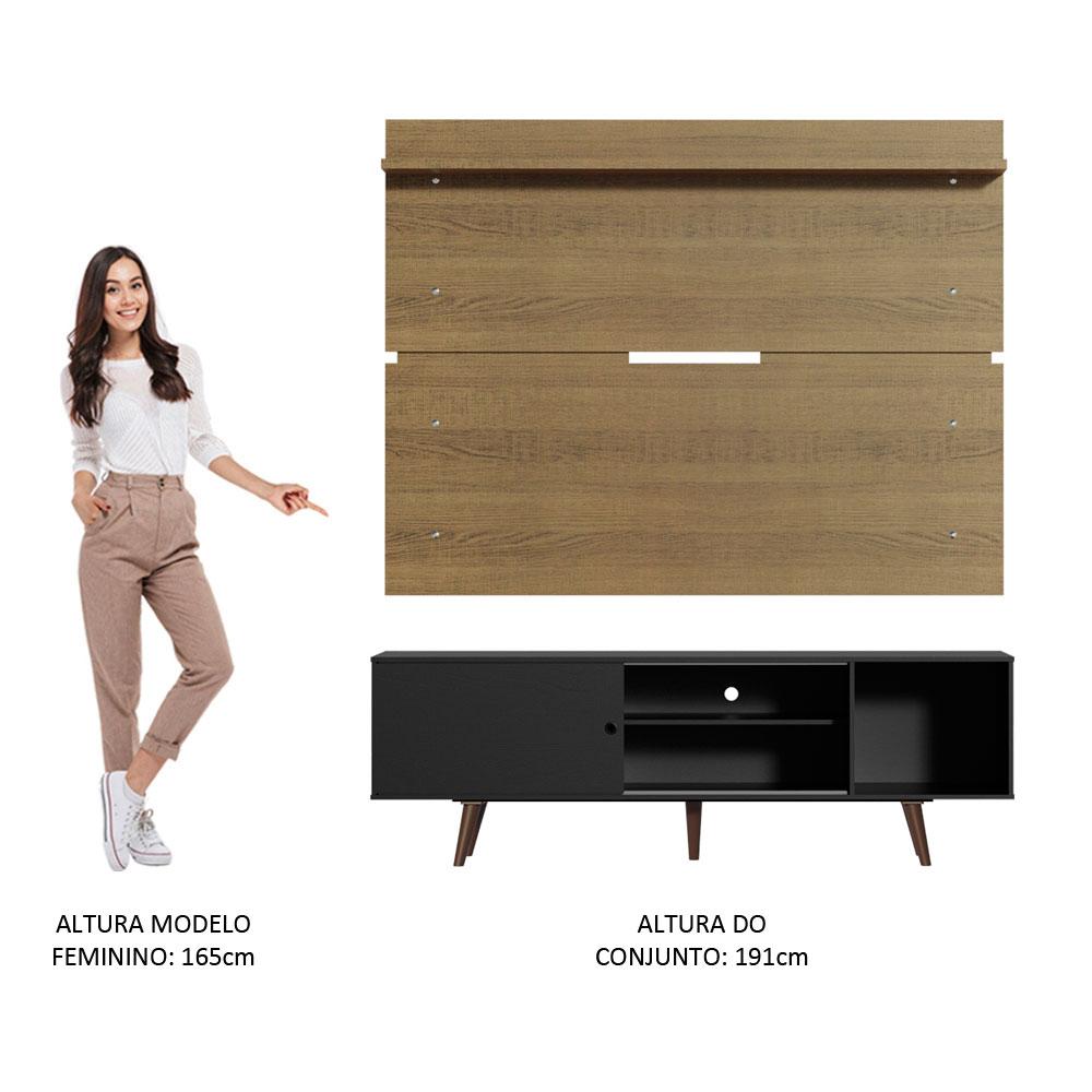 Rack Madesa Dubai e Painel para TV até 65 Polegadas com Pés - Preto/Rustic 8N5Z