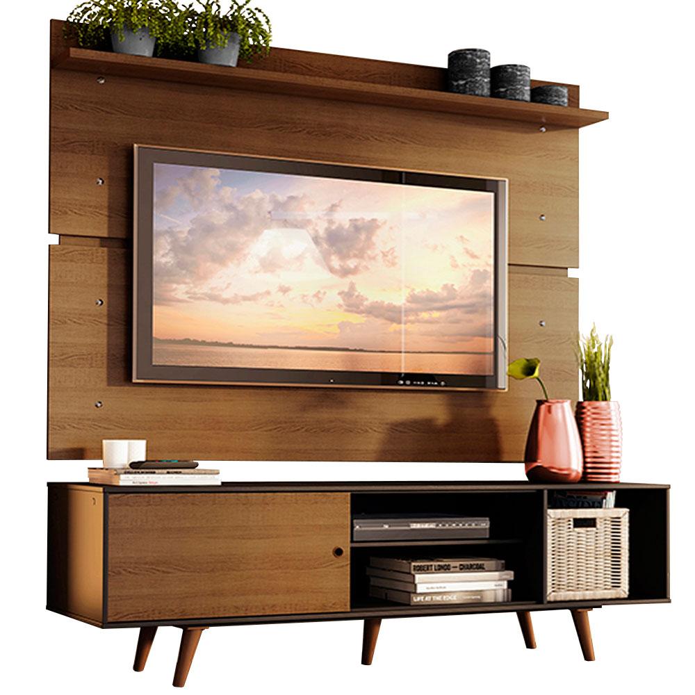 Rack Madesa Dubai e Painel para TV até 65 Polegadas com Pés - Preto/Rustic D85Z