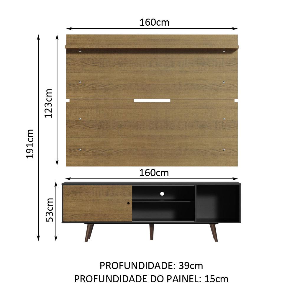 Rack Madesa Dubai e Painel para TV até 65 Polegadas com Pés - Preto/Rustic D85Z