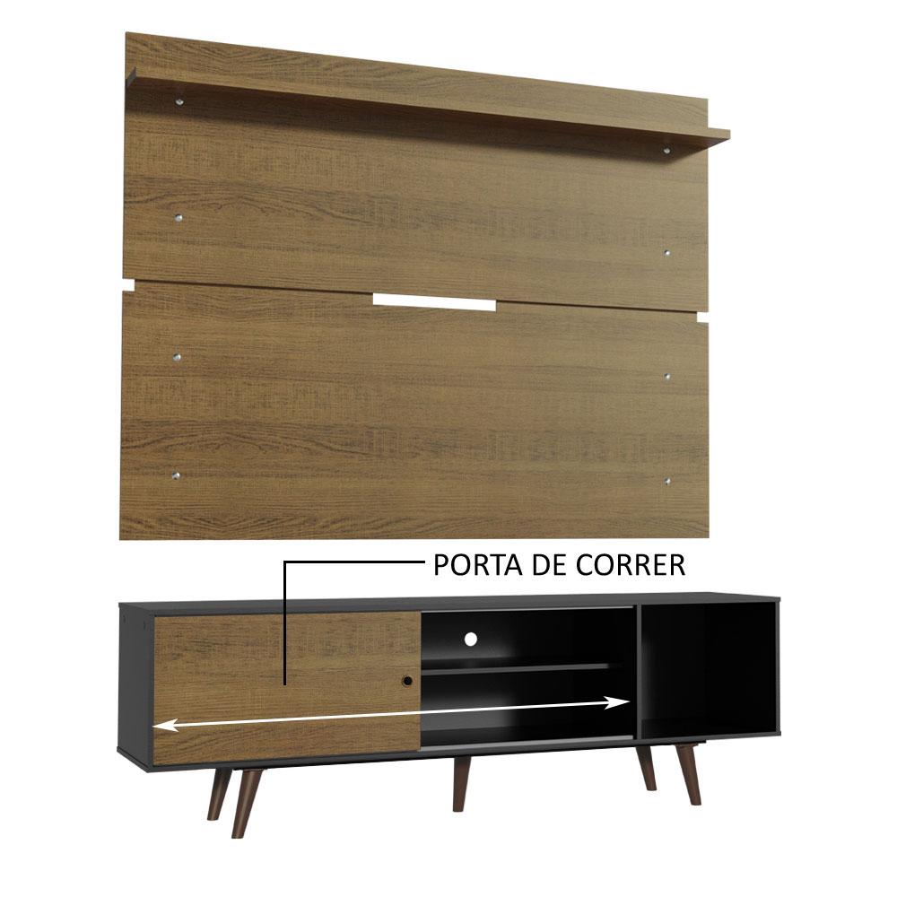 Rack Madesa Dubai e Painel para TV até 65 Polegadas com Pés - Preto/Rustic D85Z