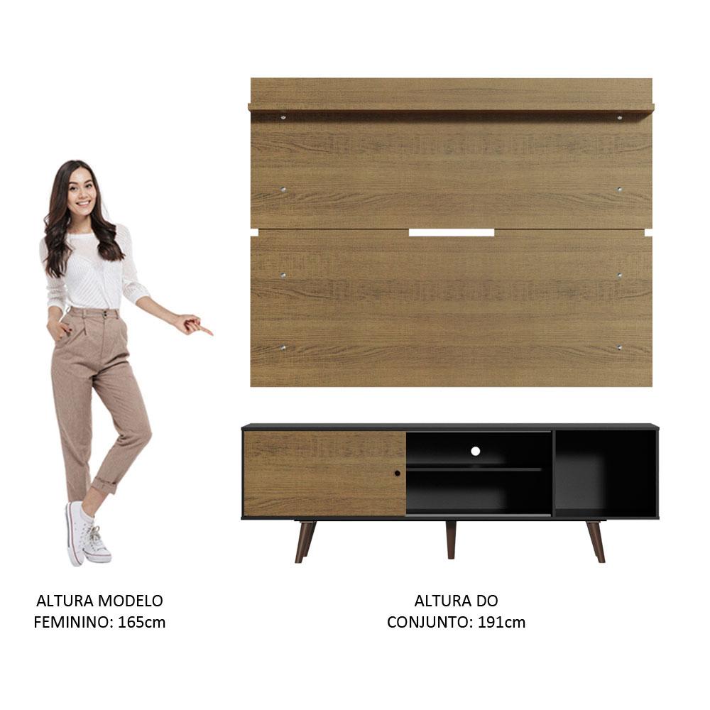 Rack Madesa Dubai e Painel para TV até 65 Polegadas com Pés - Preto/Rustic D85Z
