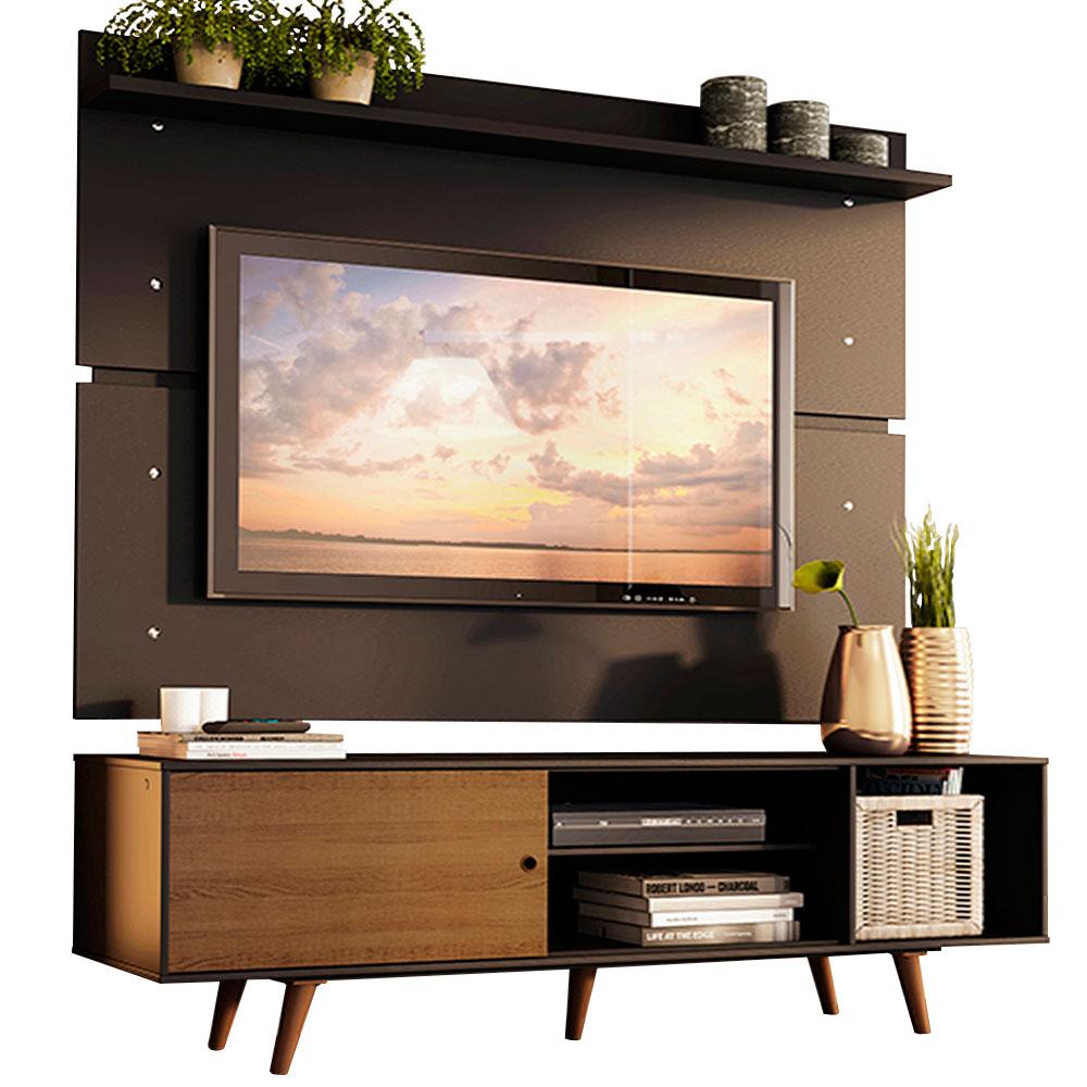 Rack Madesa Dubai e Painel para TV até 65 Polegadas com Pés - Preto/Rustic D8D8
