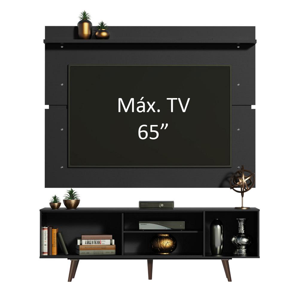Rack Madesa Dubai e Painel para TV até 65 Polegadas com Pés - Preto/Rustic D8D8