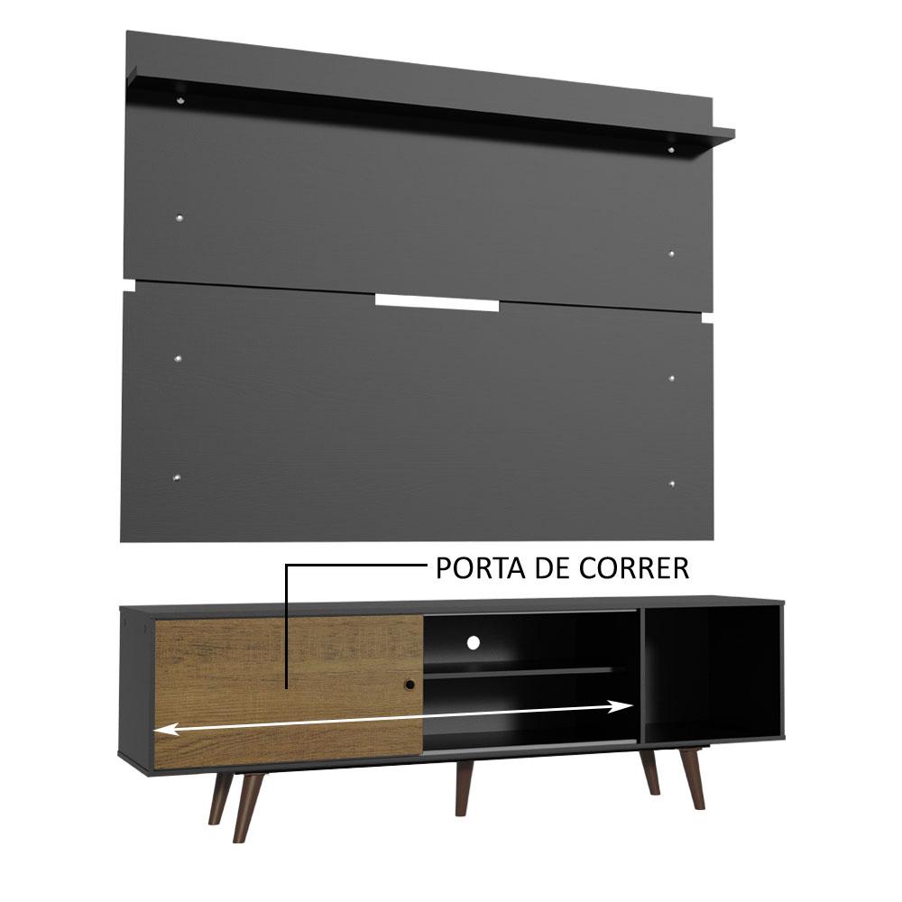 Rack Madesa Dubai e Painel para TV até 65 Polegadas com Pés - Preto/Rustic D8D8