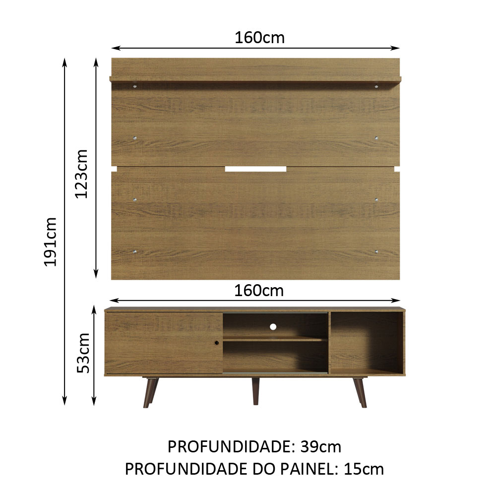 Rack Madesa Dubai e Painel para TV até 65 Polegadas com Pés - Rustic