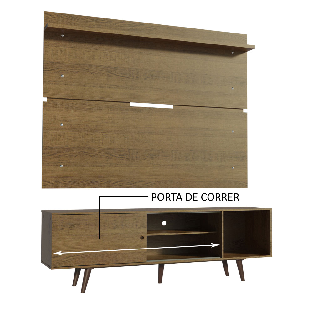 Rack Madesa Dubai e Painel para TV até 65 Polegadas com Pés - Rustic