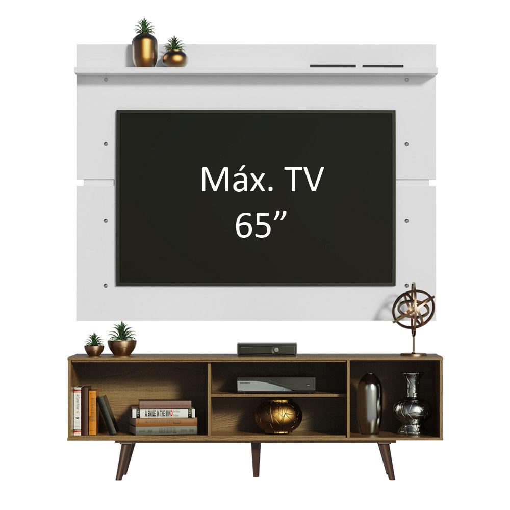 Rack Madesa Dubai e Painel para TV até 65 Polegadas com Pés - Rustic/Branco 5Z9B