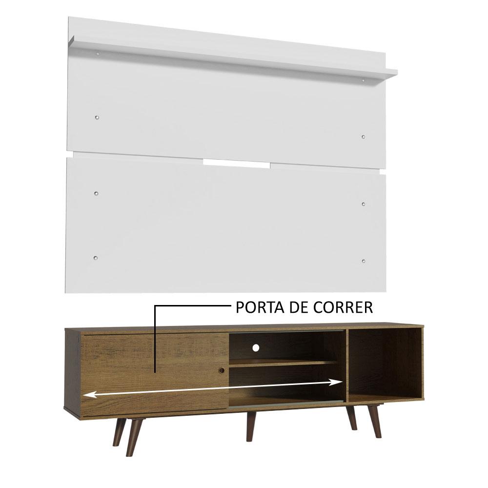 Rack Madesa Dubai e Painel para TV até 65 Polegadas com Pés - Rustic/Branco 5Z9B